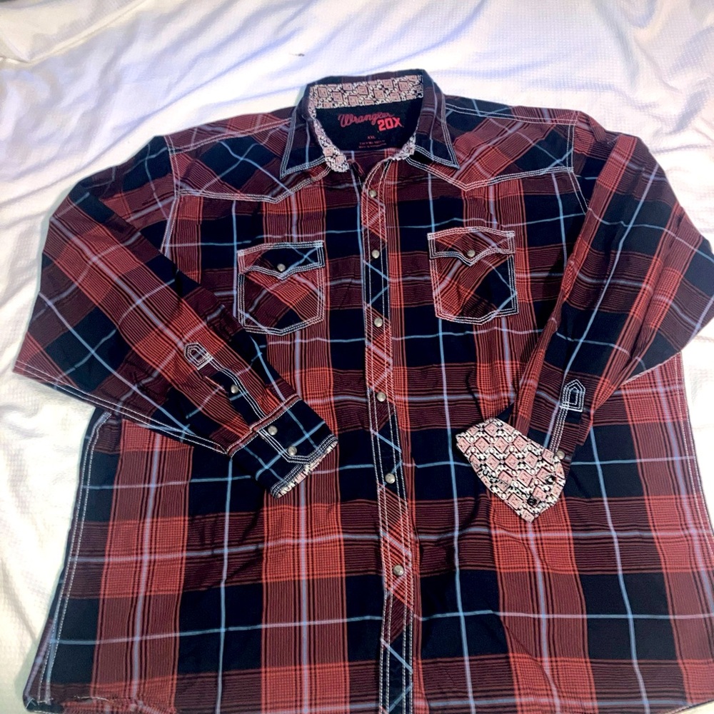 Wrangler 20X Long Sleeve Pearl Snap Western Shirt Mens Size 2XL Red Black  Plaid